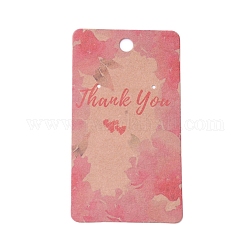Cartón pendiente tarjetas de presentación, rectángulo con flor y palabra patrón de agradecimiento, burlywood, 9x5x0.04 cm, agujero: 1.5 mm