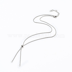 304 Stainless Steel Box Chain, Venice Chains Necklace Making, with Slider Stopper Beads, Lobster Claw Clasps and Heart Extension Chain, Stainless Steel Color, 20.86 inch(53cm)
