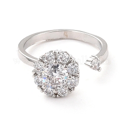 Плоское круглое вращающееся открытое кольцо для женщин, латунные кубические циркониевые кольца-спиннеры, регулируемое кольцо манжеты для снятия стресса, платина, размер США 6 1/2 (16.9 мм)