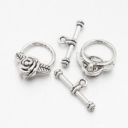 Tibetan Style Alloy Toggle Clasps, Cadmium Free & Lead Free, Flower, Antique Silver, Flower: 19x16x6.5mm, Hole: 1mm, Bar: 23x8x3.5mm, Hole: 2mm, about 340sets/kg