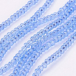 Abalorios de vidrio transparente hebras, facetados, rerondana plana, azul aciano, 3x2mm, agujero: 0.5 mm, aproximamente 160~165 pcs / cadena, 15.35 pulgada ~ 15.75 pulgadas (39~40 cm)