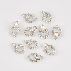 Alloy Rhinestone Cabochons, Nail Art Decoration Accessories, Silver Color Plated, Crystal AB, 11x7x3mm