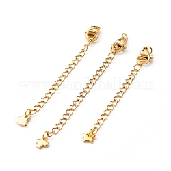 Handmade Chain Extender, with 304 Stainless Steel Lobster Claw Clasps & Jump Rings, Charms, Mixed Shape, Golden, 65~75x3mm