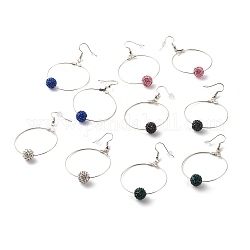 Bling strass perlé gros anneau boucles d'oreilles pendantes pour les femmes, platine, couleur mixte, 65mm, pin: 0.7 mm
