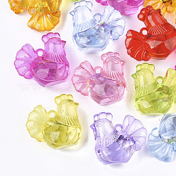 Transparent Acrylic Pendants, Faceted, Chicken, Mixed Color, 30x32x19.5mm, Hole: 2.5mm, about 75pcs/500g