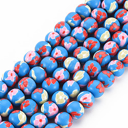 Handmade Polymer Clay Beads Strands, Round, Crimson, 8~9x8mm, Hole: 1.8mm, about 40pcs/strand, 12.80 inch~12.99 inch(32.5~33cm)