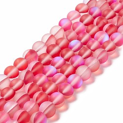 Chapelets de perles en pierre de lune synthétique, mat, ronde, rouge, 8mm, Trou: 1mm, Environ 43~47 pcs/chapelet, 14.37''~15.08'' (36.5~38.3 cm)