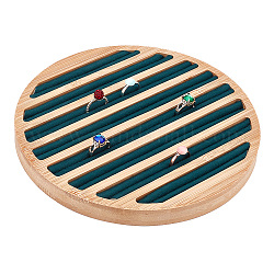 Piatti rotondi piatti da esposizione per anello da dito in bambù a 8 slot, porta organizer per orecchini con velluto, verde scuro, 20.1x1.75cm