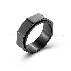 Einfacher, achteckiger, drehbarer Fingerring aus Titanstahl, Fidget Spinner Ring zur beruhigenden Sorgenmeditation, Schwarz, uns Größe 9 (18.9mm)