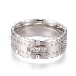 304 anelli in acciaio inox, con zirconi, Anelli a banda larga, colore acciaio inossidabile, formato 7~10, 17~20mm