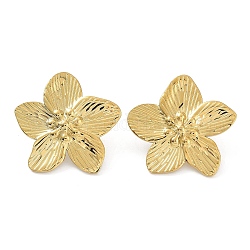 Flower 304 Stainless Steel Stud Earrings, Real 18K Gold Plated, 28x29.5mm