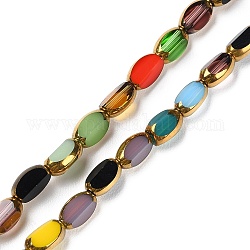 Electroplate Glass Beads Strands, Faceted, Oval, Golden Plated, Mixed Color, 7x4x3.5mm, Hole: 1mm, about 50pcs/strand, 12.99''(33cm)