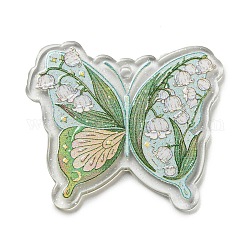Акриловые кулон, бабочка с цветочной подвеской, темно-зеленый, 32.5x37.5x2 мм, отверстие : 1.8 мм