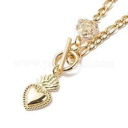 Collar con colgante de corazón y rosa de latón 304 cadenas de acero inoxidable para mujer, dorado, 17.32 pulgada (44 cm)