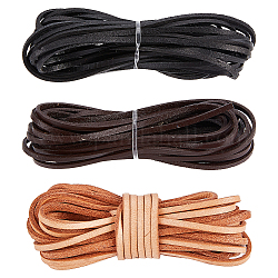 Шнур натуральной кожи, кожаный шнур ювелирных изделий, ювелирные изделия diy шнур, плоский, разноцветные, 3x2 мм, около 5.47 ярда (5 м) / цвет, 3 цветов, 15м / комплект