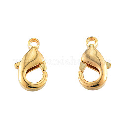 Brass Lobster Claw Claps, Nickel Free, Real 18K Gold Plated, 10x6x2.5mm, Hole: 1mm