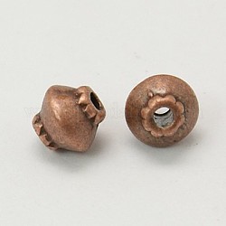 Perles de séparateur de style tibétain , Toupie, Alliage de zinc, sans plomb et sans cadmium, couleur de cuivre rouge, 5x4.5mm, Trou: 1mm