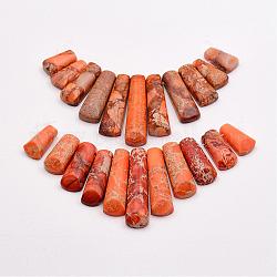 Fili di perle di diaspro imperiale naturale, pendenti a ventaglio graduati, perline focali, tinto, arancione scuro, 15~39x9~10x5~5.5mm, Foro: 1.5 mm, 11 pcs / Filo, 3.54 pollice