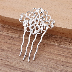 Eisen Haarkammer Zubehör, mit filigranen Messing-Blumen, Silber, 58x37 mm