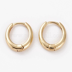 Ottone orecchini a cerchio Huggie, placcato di lunga durata, ovale, oro, 17x15x4mm, ago :1mm