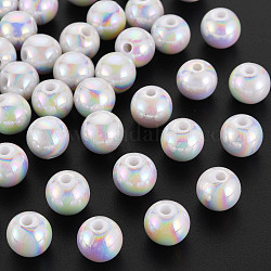 Opaque Acrylic Beads, AB Color Plated, Round, White, 10x9mm, Hole: 2mm, about 940pcs/500g