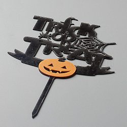 Acrylic Pumpkin & Word Cake Insert Card Decoration, for Halloween Cake Decoration, Word Trick or Treat, Black, 160x120x1mm