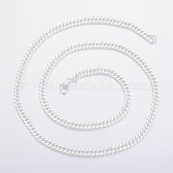 304 из нержавеющей стали Снаряженная цепи ожерелье, с карабин-лобстерами , граненые, серебристый цвет, 23.62 дюйм (60 см), 5 мм