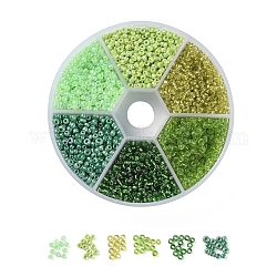 6 Farben 12/0 Glasperlen, opake Farben glänzend & silber gefüttert & transparent & Ceylon, Runde, grün, 12/0, 2 mm, Bohrung: 1 mm, 60 g / box, ca. 3960 Stk. / Kasten
