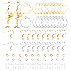 Unicraftale DIY Earring Making Finding Kit, Including 201 Stainless Steel Ring Charms, 304 Stainless Steel Earring Hooks & Jump Rings, Plastic Ear Nuts, Golden & Stainless Steel Color, 100Pcs/box