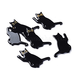 Ciondoli acrilico, 3d stampato, forma di gatto, nero, 39x28x2mm, Foro: 1.5 mm