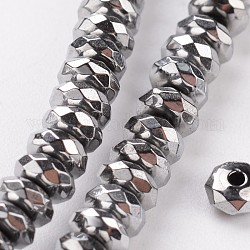 Chapelets de perles en hématite synthétique sans magnétiques, facette, rondelle, Plaqué Argent, 4x2mm, Trou: 0.5mm, Environ 175 pcs/chapelet, 16 pouce