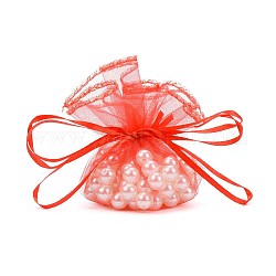 Bijoux rouge sachets d'emballage de étirables, Pochette organza pour cadeaux, 26~27 cm de diamètre