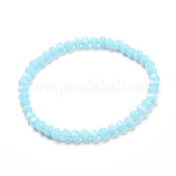 Facettierte GlasUnterlegscheibe Perlen Stretcharmband für Kinder, undurchsichtiges einfarbiges Glasarmband, Zyan, 4x3.5 mm, Innendurchmesser: 1-7/8 Zoll (4.8 cm)