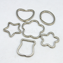 Iron Keychain Clasp Findings, Mixed Shapes, Platinum, 30~35x20~30mm