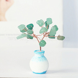 Resin Vase with Natural Green Aventurine Chips Tree Ornaments, for Home Car Desk Display Decorations, 40x60mm