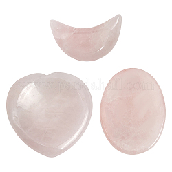 Craspire 3pcs 3 style masseur à quartz rose naturel, pour guérir le soulagement du stress reiki, coeur & ovale & lune, 30~40x20.5~40x5~9.5mm, 1pc / style