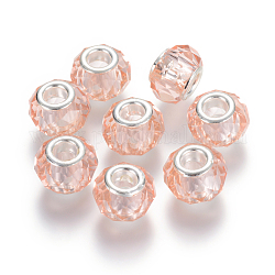 Handgefertigte Glasperlen europäischen, Großloch perlen, Farbe Silber Messingkern, Licht Lachs, 14x8 mm, Bohrung: 5 mm