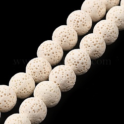 Brins de perles de pierre de lave naturelle, teinte, ronde, blanc crème, 8mm, trou: environ 2 mm, Environ 52 pcs/chapelet, 15.5 pouce