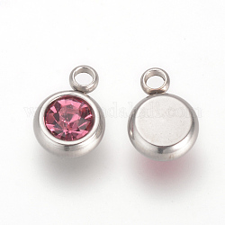 Encantos del rhinestone del 201 acero inoxidable, plano y redondo, rosa, 8.5x6x3mm, agujero: 1.5 mm