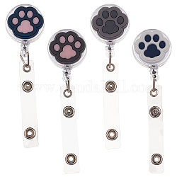 CHGCRAFT 4 Pcs 4 Styles PVC Paw Badge Reel, Retractable Badge Holder, with Iron Alligator Clip, Lightweight & Easy Retracting, Mixed Color, 1pc/style