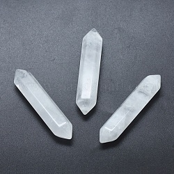 Cristallo di quarzo naturale Senza Buco perle, pietre curative, bacchetta per terapia di meditazione per il bilanciamento dell'energia reiki, sfaccettato, punto doppio terminato, 51~55x10.5~11x9.5~10mm
