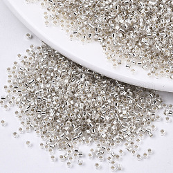 Perline semi di vetro, adatto per ricamo a macchina, argento rivestito, tondo, argento, 11/0, 2x1.5mm, Foro: 1 mm, circa 3333pcs/50g