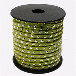 Cordón de ante sintético con tachuelas de aluminio plateado, encaje de imitación de gamuza, verde amarillo, 5x2mm, aproximamente 20 yardas / rodillo