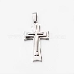 Pendentifs de croix en 304 acier inoxydable, couleur inoxydable, 45x26.5mm, Trou: 8x5mm