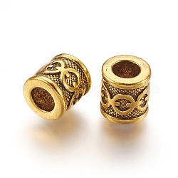 Perline di distanziatore stile tibetano, piombo & cadimo libero, tubo, colore oro antico, misura:circa10mm di diametro, 10 mm di spessore, Foro: 5.5 mm