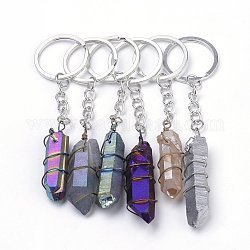 Portachiavi in cristallo naturale placcato arcobaleno, con accessori di ferro, pepite, colore misto, 102~116mm