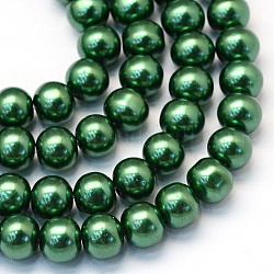 Perlas de perlas de vidrio pintado para hornear, pearlized, redondo, verde, 3~4mm, agujero: 0.5 mm, aproximamente 195 pcs / cadena, 23.6 pulgada
