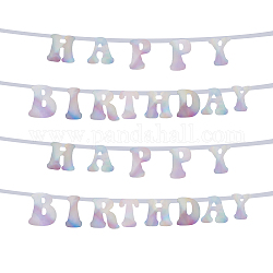HOBBIESAY 2 Sets Laser Paper Word Happy Birthday Garlands, Hanging Streamer, for Birthday Party Decoration, Colorful, 140~143x74~145x0.5mm, Hole: 4.5mm