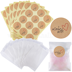 CRASPIRE 120Pcs Wedding Confetti Bags Kit 72x105mm Translucent Glassine Waxed Paper Bags with 120pcs Made with Love Heart Kraft Brown Wedding Confetti Stickers for Wedding Cookie Bags
