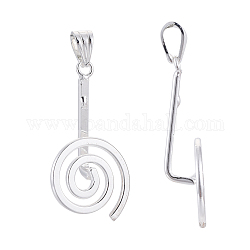 Brass Spiral Donut Bails, Donuthalter, Fit For Pi Disc Pendants Jewelry Making, Silver Color Plated, 43x18x9mm, Hole: 7mm, Inner Size(Place for Donut): 20x5mm